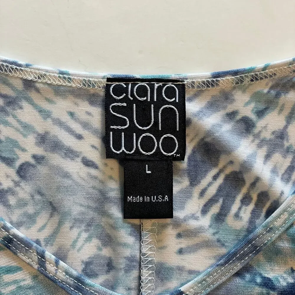 Clara Sun Woo Spring Print Tunic Womens Large Blue Burst High Low Top Lagenlook